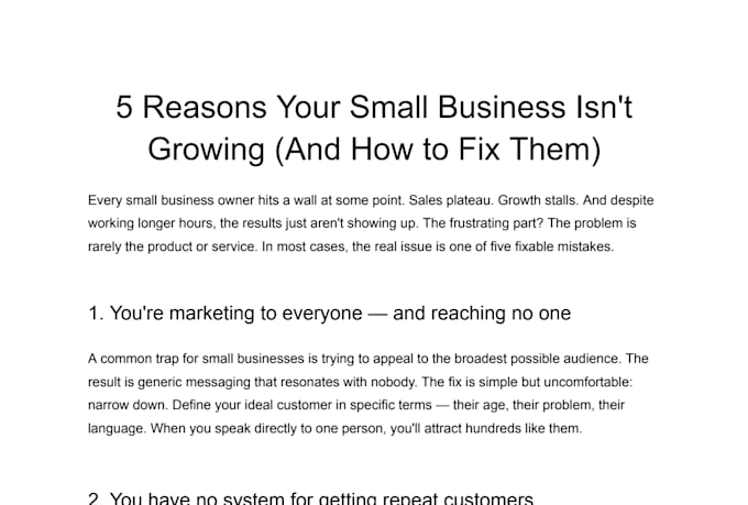 write an SEO optimized blog article or website content for your business